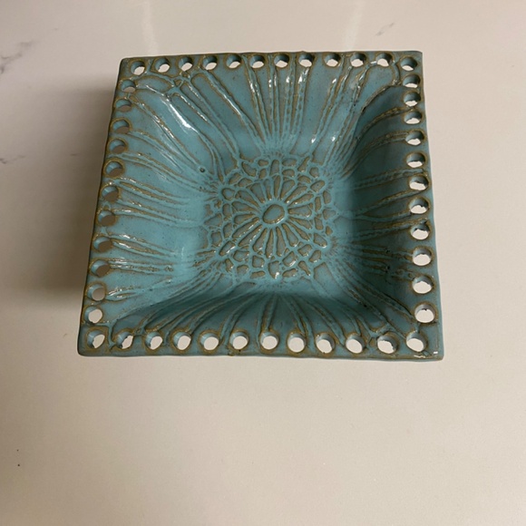 Art Pottery Handmade Jewelry Earring Stand Organizer Dish Signed T Shea - Picture 3 of 6